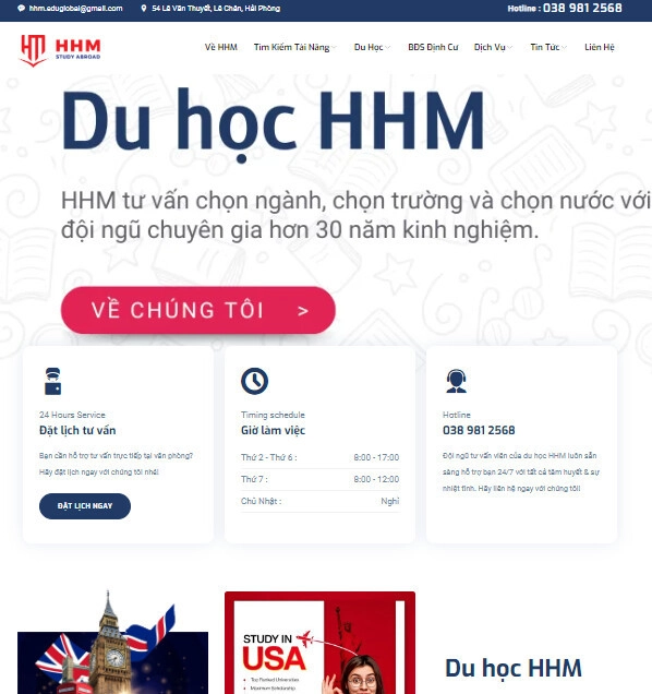 Thiết kế Website đẹp tại Hải Phòng - Web công ty du học