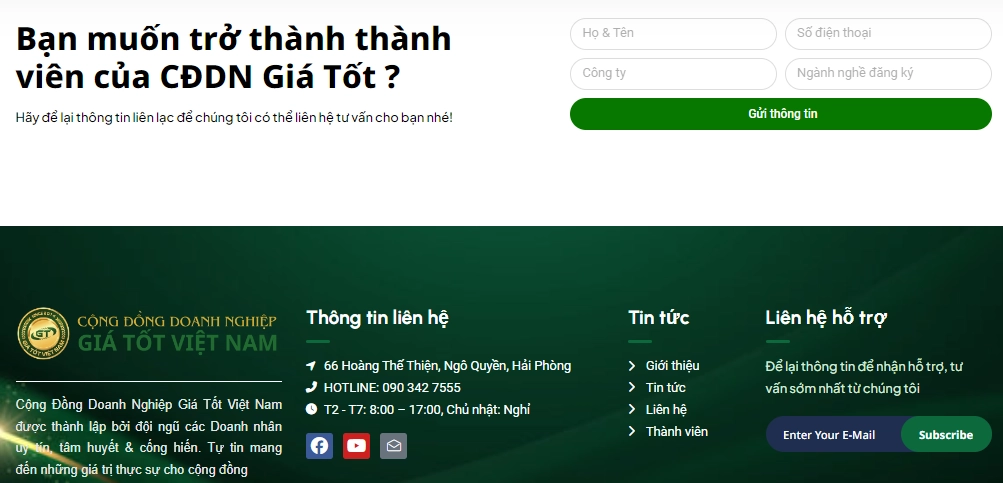 Form liên hệ website cộng đồng doanh nghiệp giá tốt việt nam