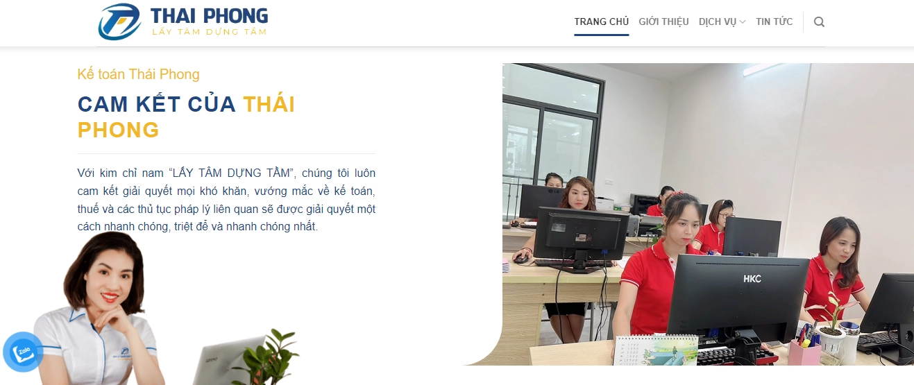 Nội dung trang chủ thiết kế Web kế toán