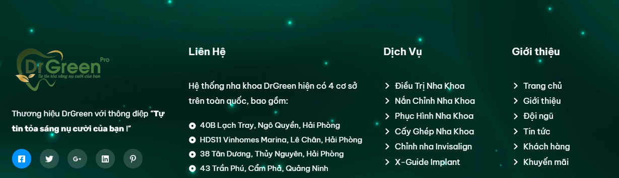 thiết kế footer website nha khoa DrGreen