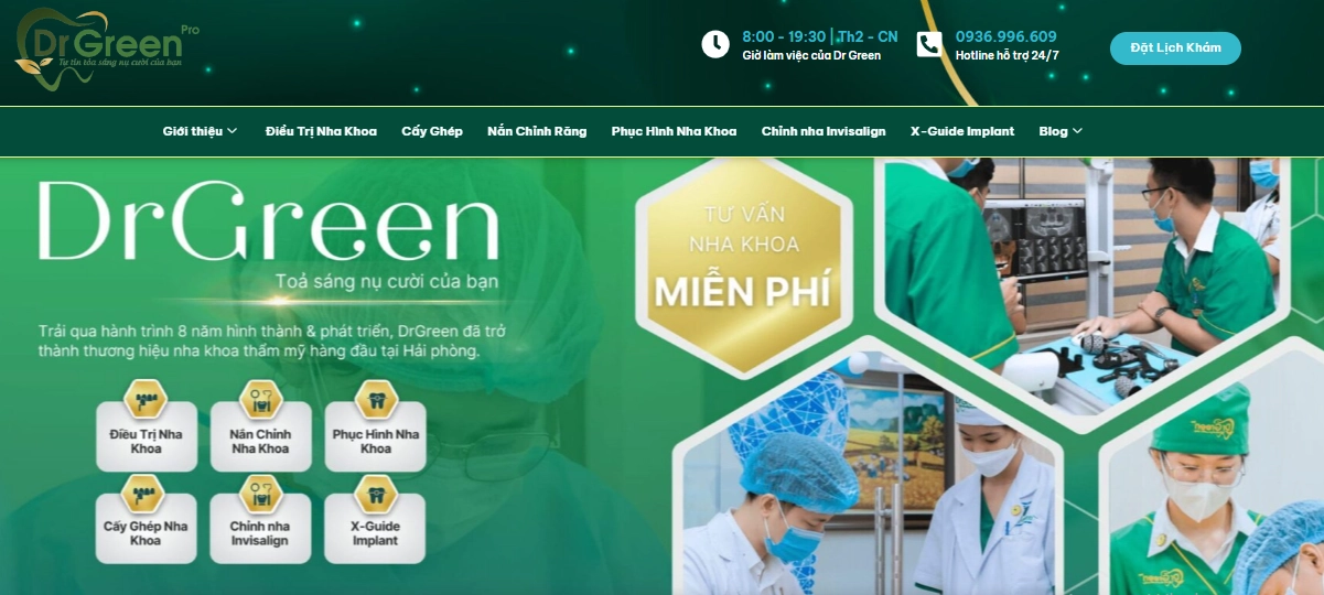 Màu sắc thiết kế Website nha khoa DrGreen