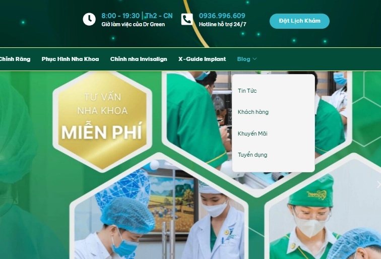 thiết kế danh mục Website nha khoa DrGreen