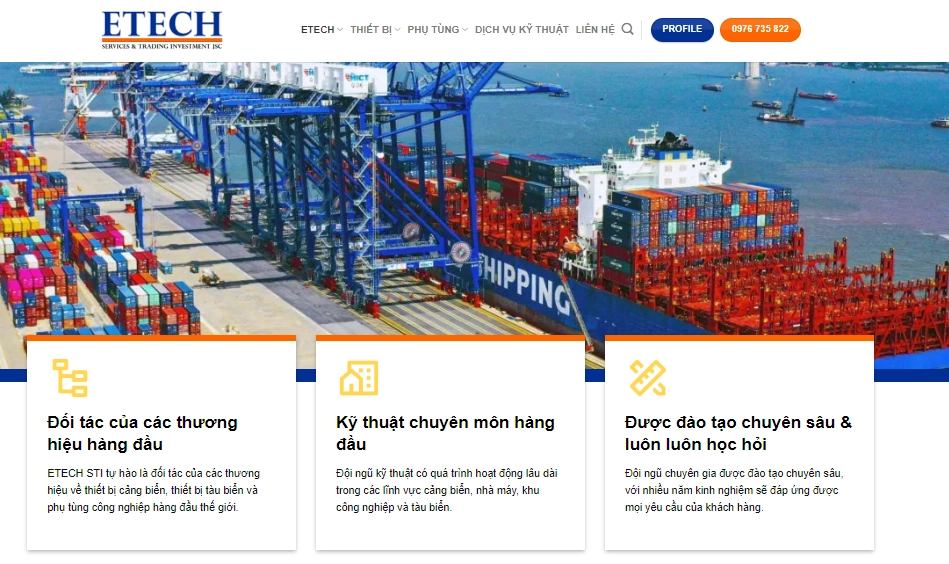 Thiết kế website thiết bị cảng biển ETech