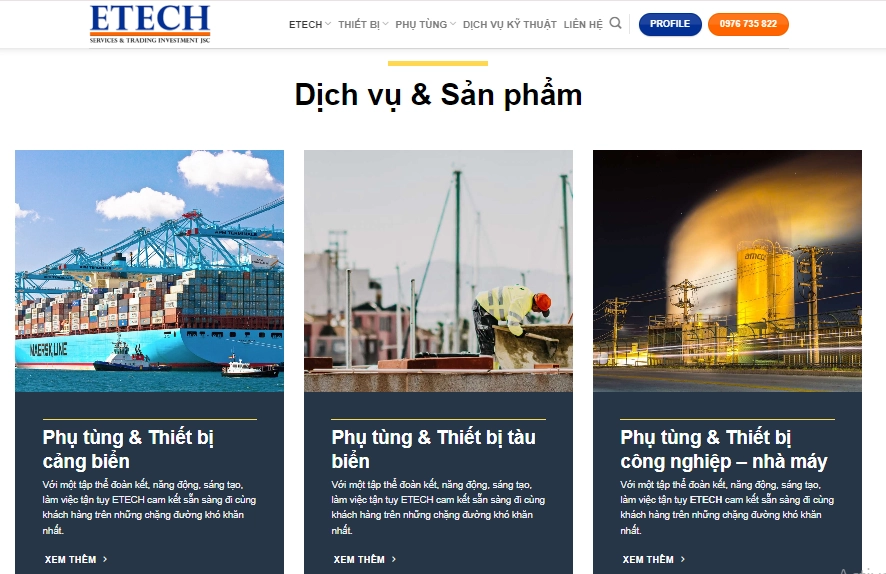 Thiết kế website thiết bị cảng biển ETech