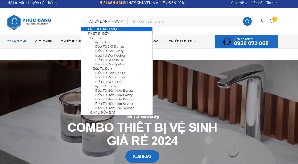 Thiết kế header website thiết bị vệ sinh phúc đăng