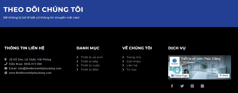 Tư vấn thiết kế footer website thiết bị vệ sinh phúc đăng