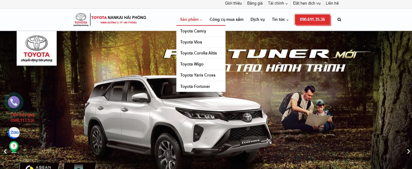 Thiết kế header website toyota nankai hải phòng