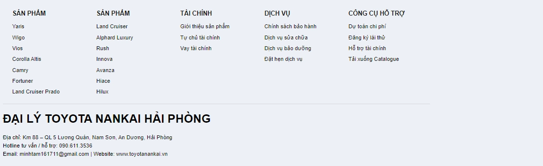 Thiết kế footer website toyota nankai hải phòng