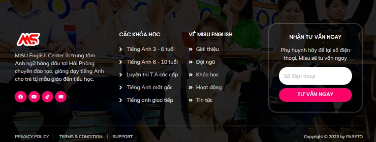 Tư vấn thiết kế website trung tâm tiếng anh misu english