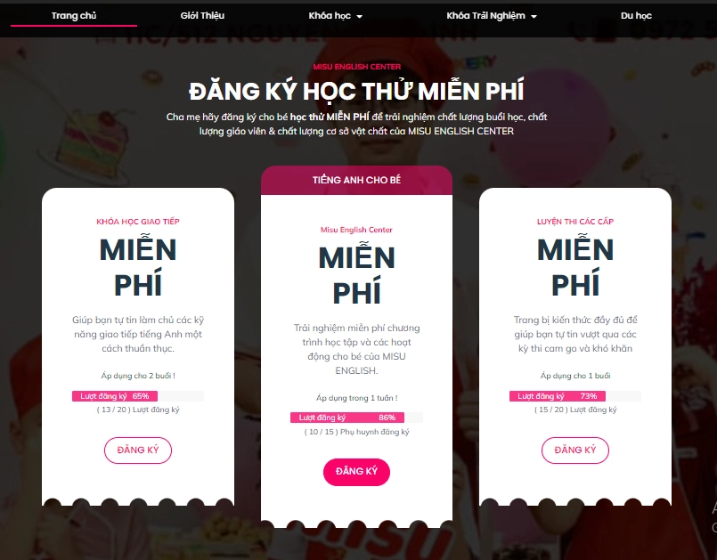 Tư vấn thiết kế website trung tâm tiếng anh misu english