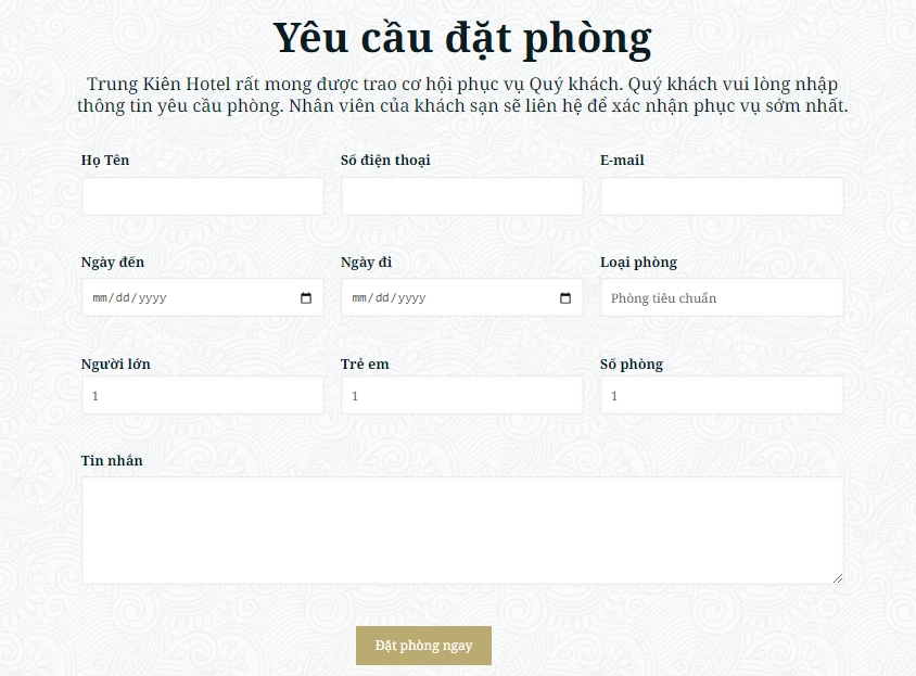 Thiết kế website khách sạn Trung Kiên Hotel Hải Phòng