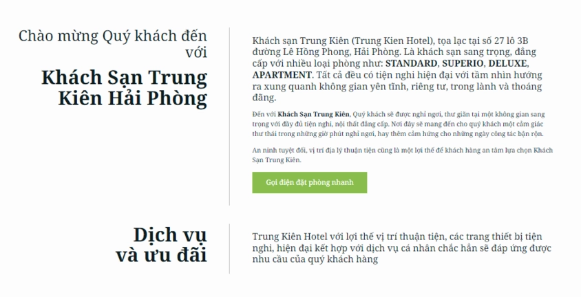 Thiết kế website khách sạn Trung Kiên Hotel Hải Phòng