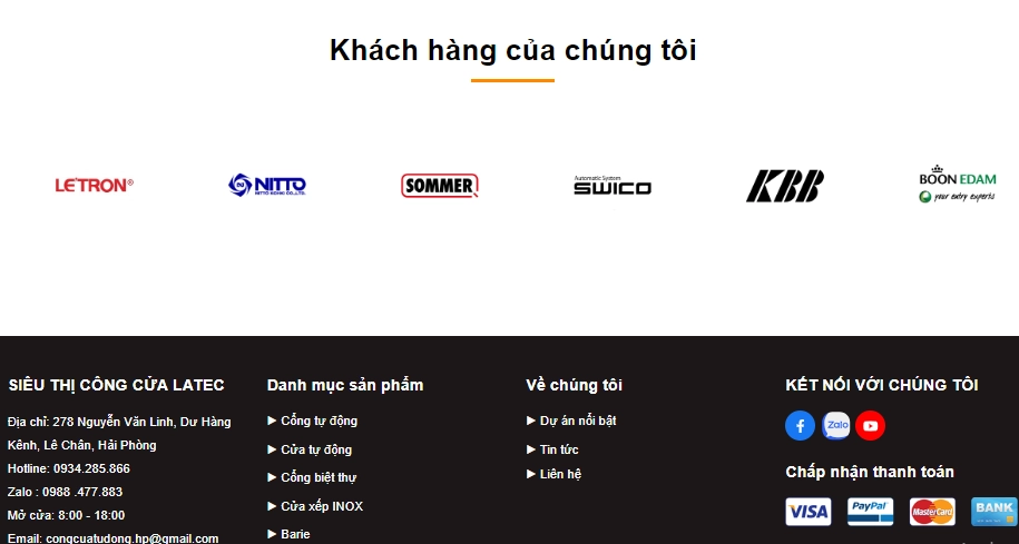 Thiết kế footer website cổng tự động LATEC