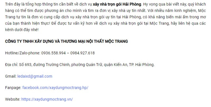 Mẫu content chuẩn SEO ngành xây dựng