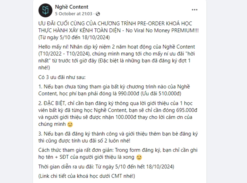 Mẫu content quảng cáo facebook tạo cảm giác khan hiếm