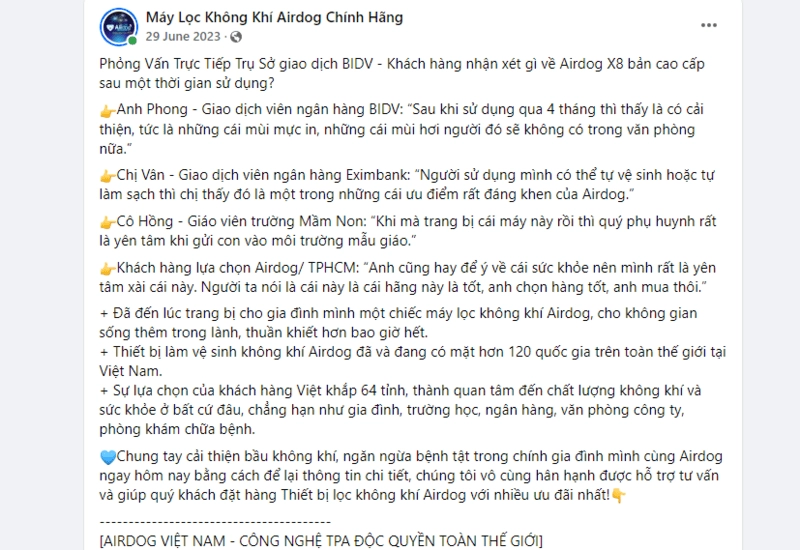 Mẫu quảng cáo facebook dạng review