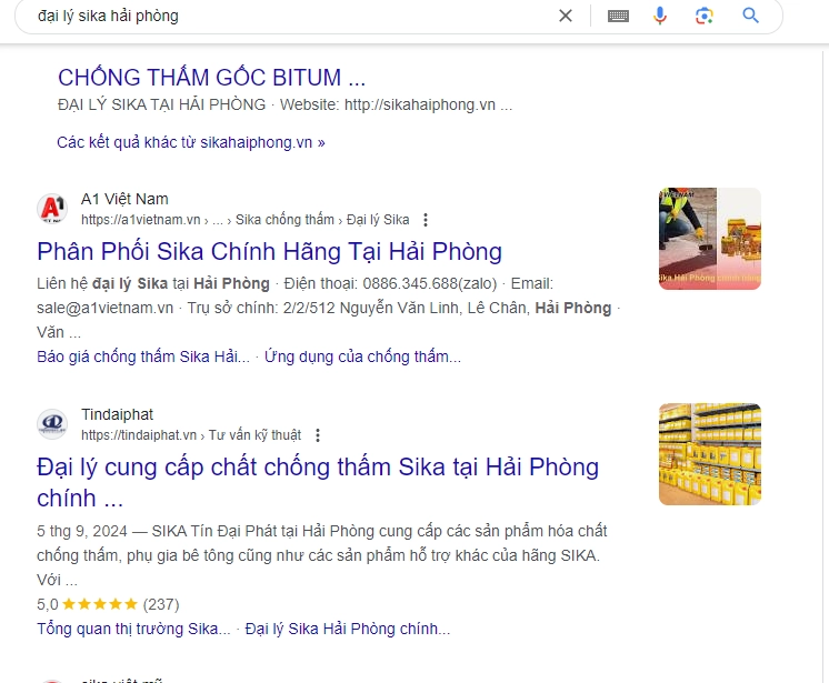 SEO website đại lý sika hải phòng tín đại phát