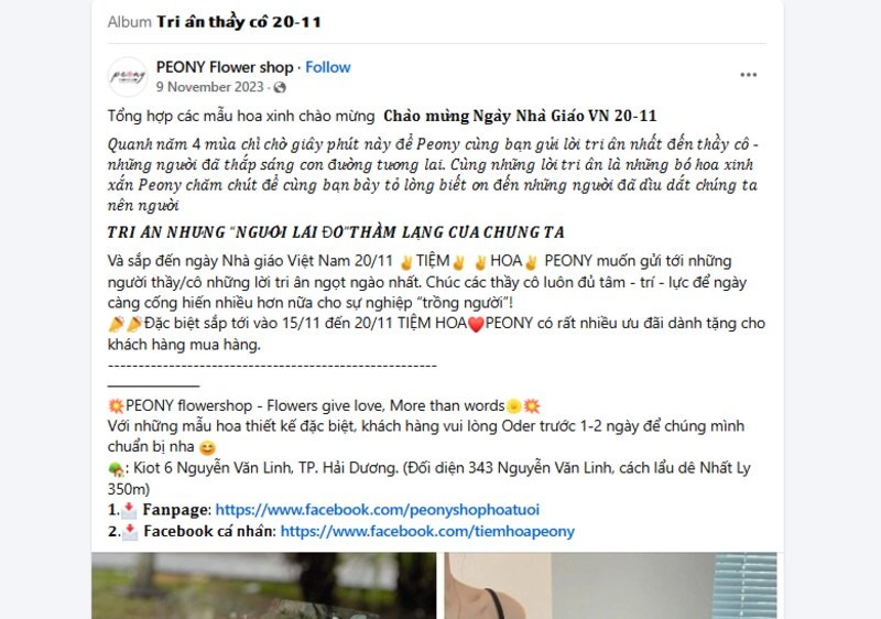 Mẫu content bán hoa 20/11