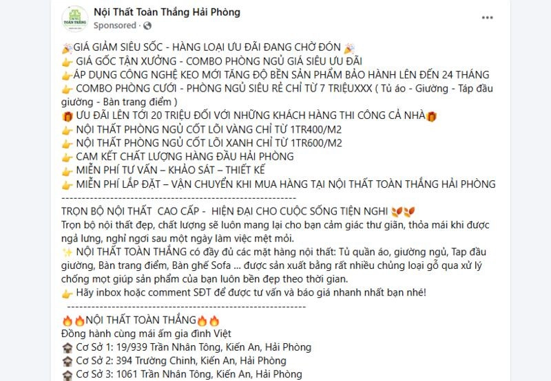 Mẫu content quảng cáo nội thất