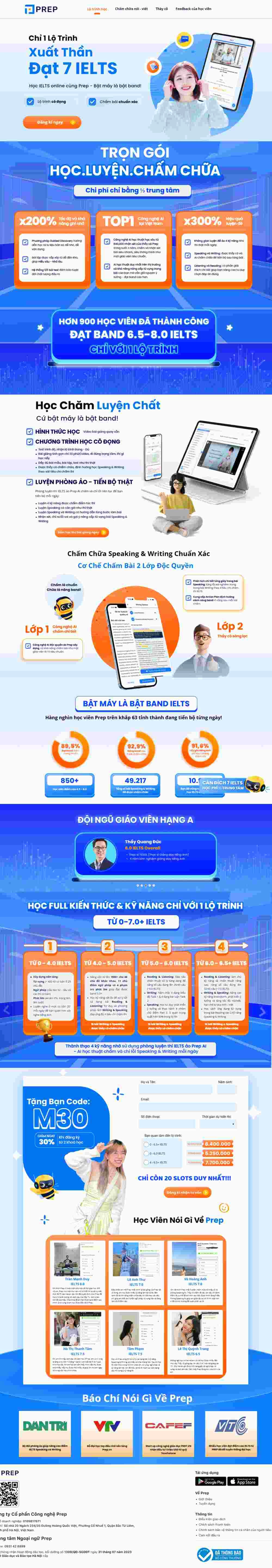 Mẫu landing page trung tâm anh ngữ