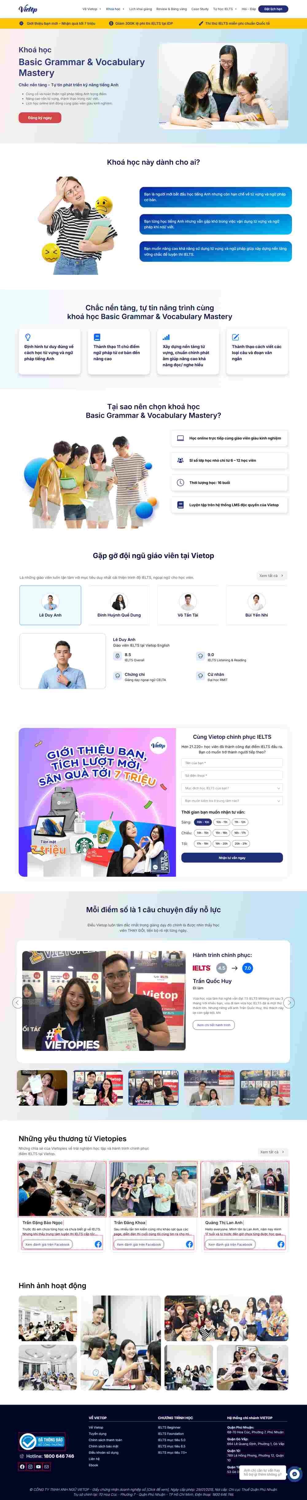 Mẫu landing page trung tâm anh văn