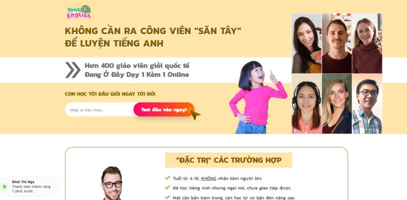 landing page trung tâm tiếng anh là gì