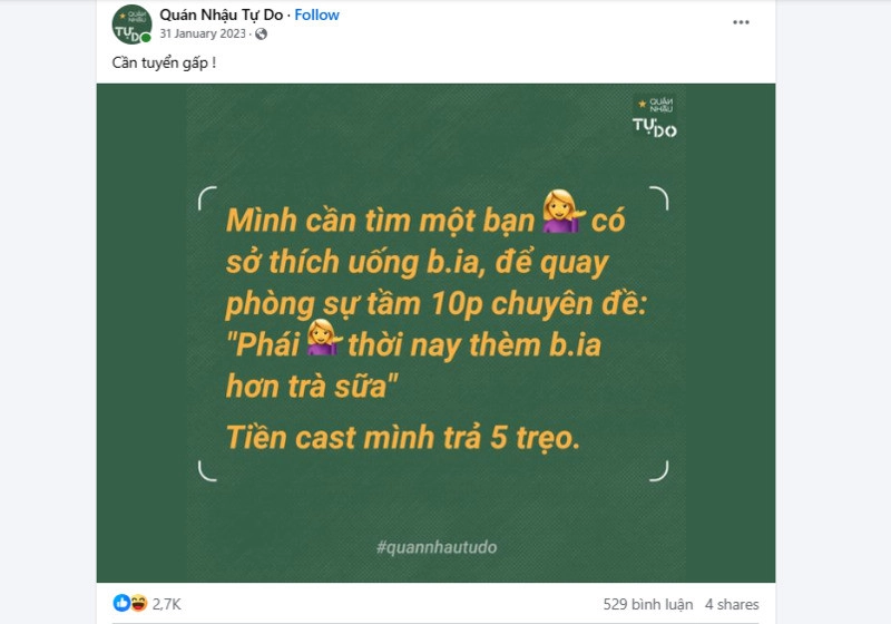 Mẫu content quán nhậu hài hước