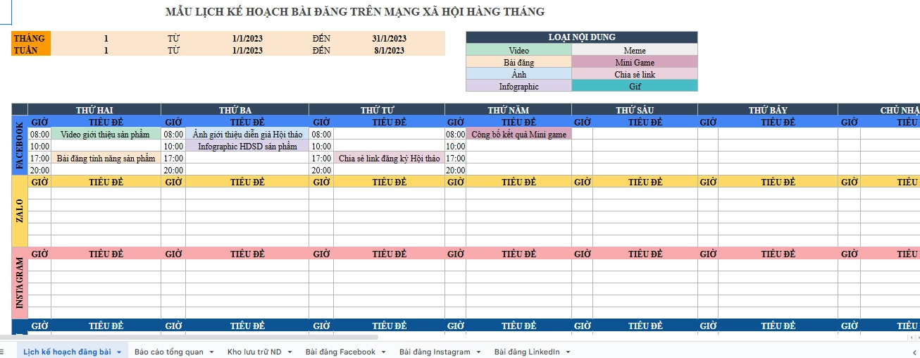 Mẫu plan content cho fanpage