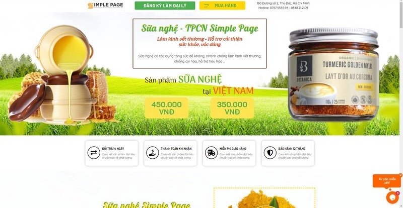 Mẫu landing page bán hàng đẹp ngành thực phẩm