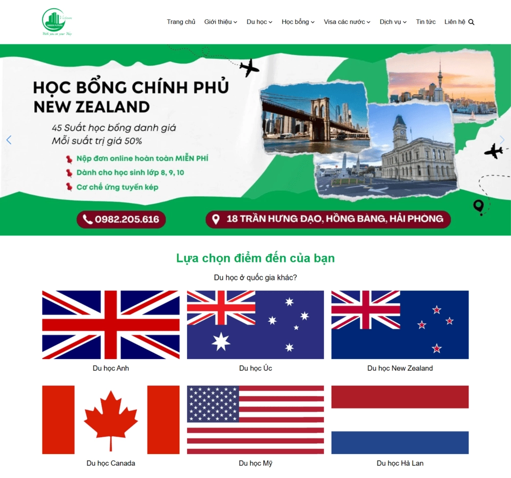 Thiết kế website Du học Tương Lai Xanh