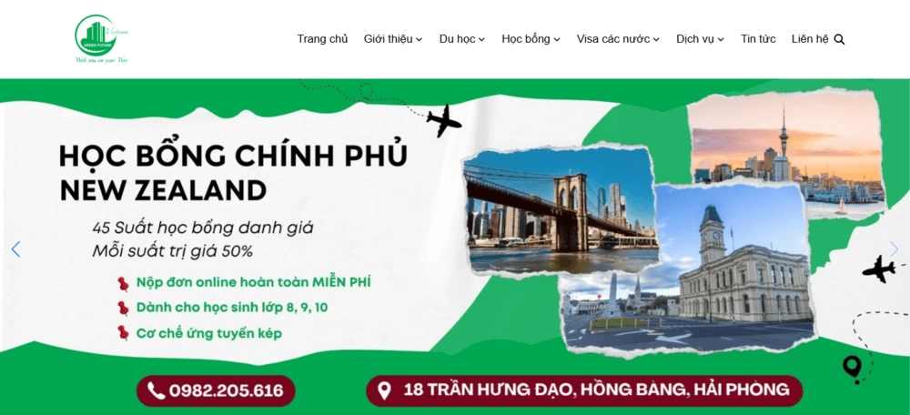 Thiết kế header website Du học Tương Lai Xanh