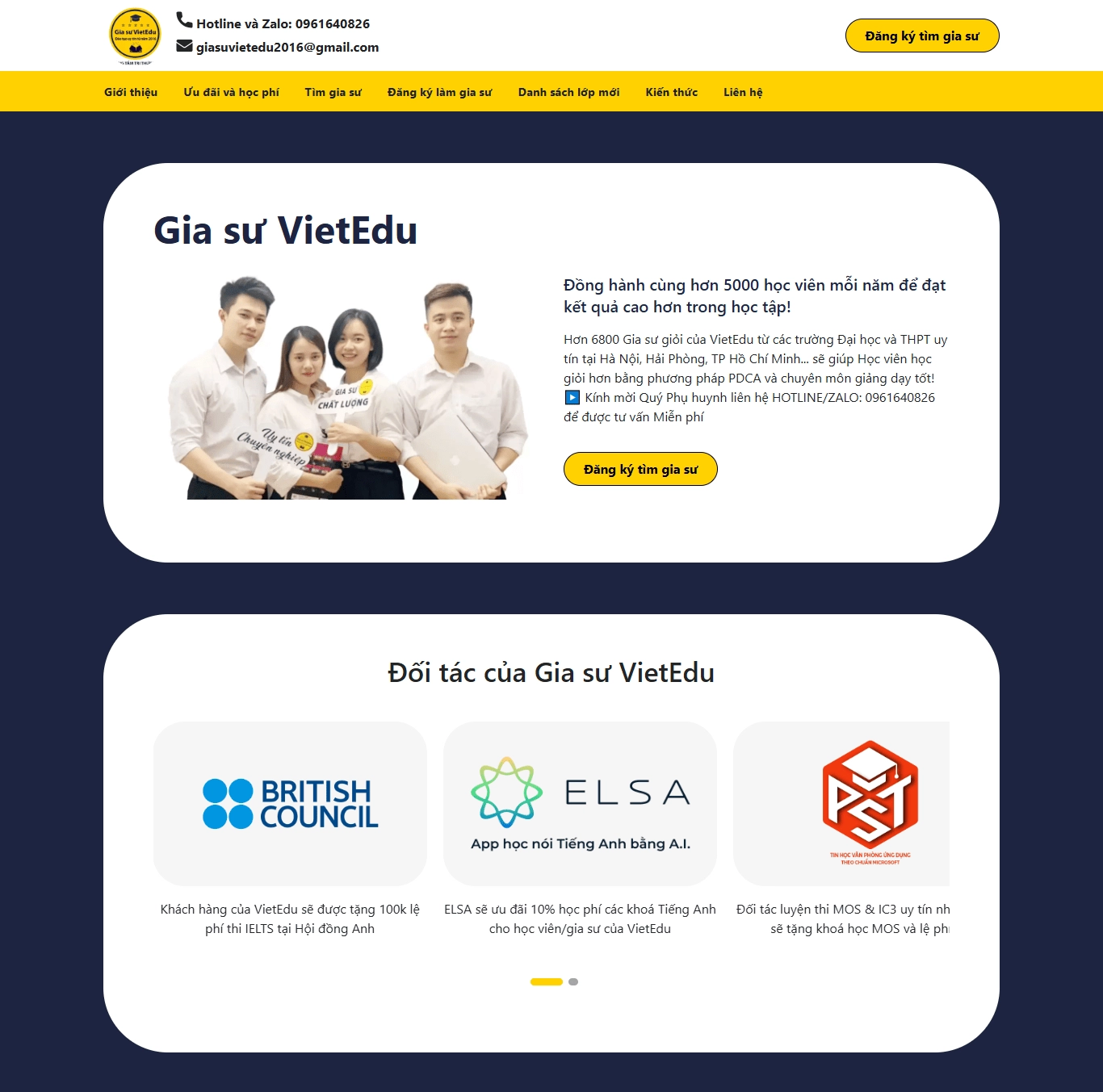 Mẫu website trung tâm gia sư